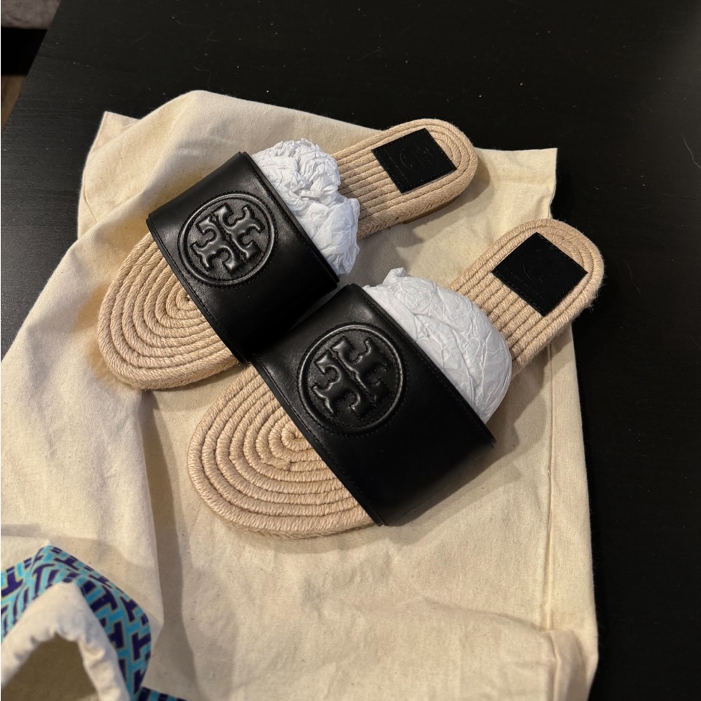 Tory Burch Black and Tan Sandals